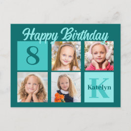 Chic Teal Happy Birthday Custom Photo Collage ポストカード