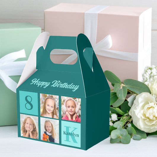 Chic Teal Photo Collage Custom Birthday Party フェイバーボックス