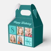 Chic Teal Photo Collage Custom Birthday Party フェイバーボックス (正面サイド)
