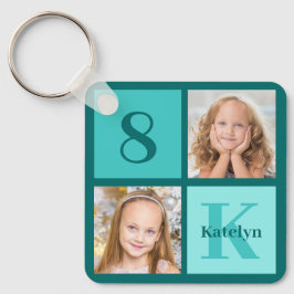 Chic Teal Photo Collage Personalized キーホルダー