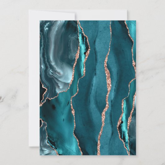 Chic Teal Rose Gold Agate Wedding 招待状 (裏面)