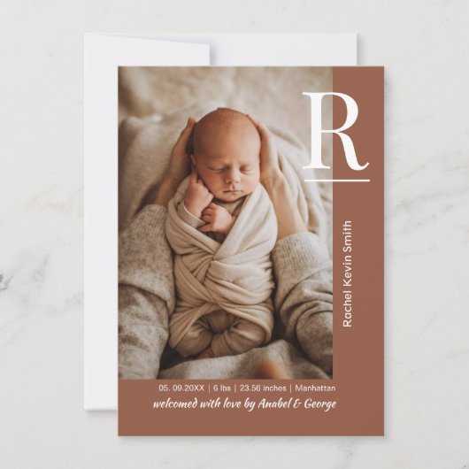 Chic Terracotta Baby Photo Birth Announcement 案内状 (正面)