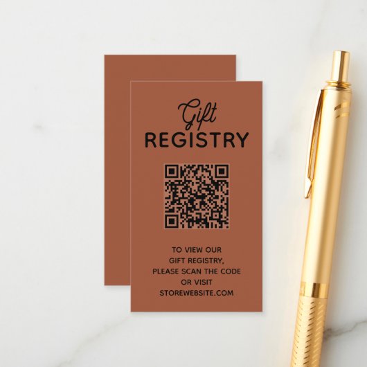 Chic Terracotta Baby Shower Registry QR Code エンクロージャーカード (正面/裏面インサイチュ)