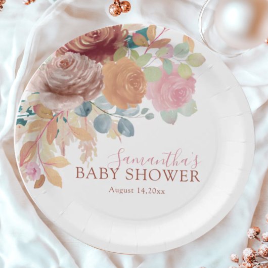 Chic Terracotta & Blush Watercolor Baby Shower ペーパープレート