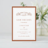 Chic Terracotta botanical crest monogram wedding セーブザデート (スタンド正面)