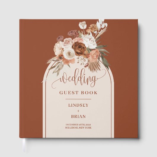 Chic Terracotta Pampas Grass Boho Floral Wedding  ゲストブック (正面)