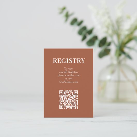 Chic Terracotta Wedding Registry QR Code エンクロージャーカード (スタンド正面)
