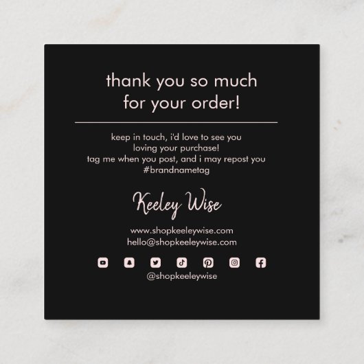 Chic Thankモダン Your Business赤面Pink スクエア名刺 (裏面)