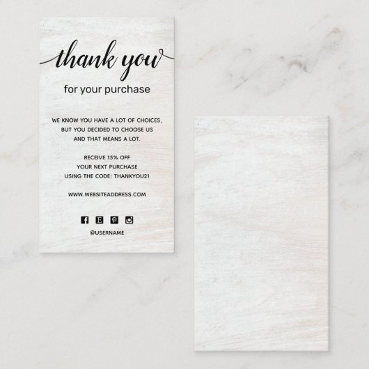 Chic Thank You For Your Purchase Add Logo 名刺 (正面/裏面)