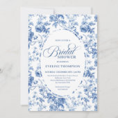 Chic Timeless Navy Chinoiserie Toile Bridal Shower 招待状 (正面)