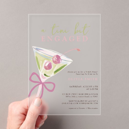 Chic Tini Bit Engaged Martini Bridal Shower アクリル招待状 (インサイチュ (ポータブル))