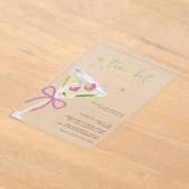 Chic Tini Bit Engaged Martini Bridal Shower アクリル招待状 (レイダウン)