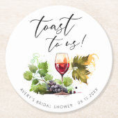 Chic Toast To Us Water Color Wine Themed ラウンドペーパーコースター (正面)