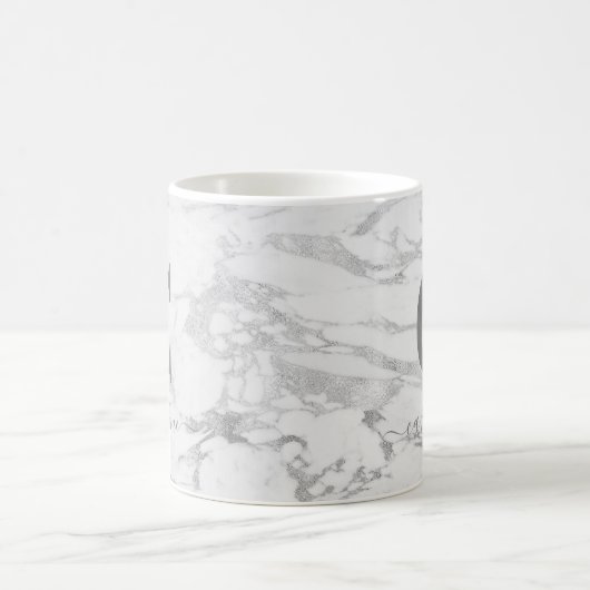 Chic Trendy Silver Foil Marble Monogram コーヒーマグカップ (中央)