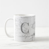 Chic Trendy Silver Foil Marble Monogram コーヒーマグカップ (左)