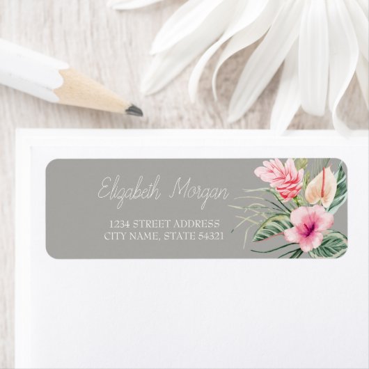Chic Tropical Flowers Hibiscus  Address Label ラベル (インサイチュ)