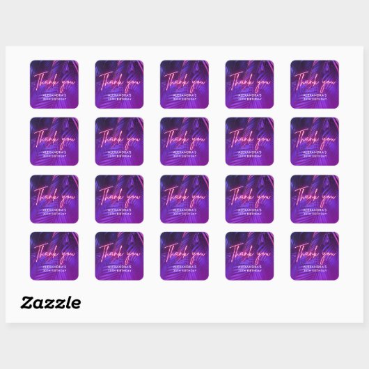 Chic Tropical  Purple Palm Leaf Birthday Stickers スクエアシール (シート)