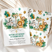 Chic Tropical Safari Jungle Baptism 1st Birthday 招待状