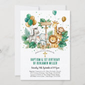 Chic Tropical Safari Jungle Baptism 1st Birthday 招待状 (正面)