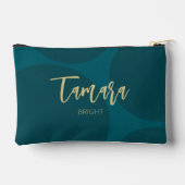 Chic Turquoise Green Gold Script Abstract アクセサリーポーチ (裏面)