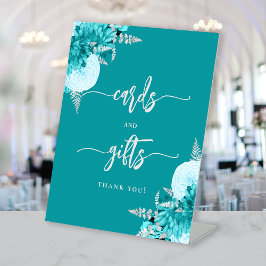 Chic Turquoise Silver Floral Wedding Cards Gifts 台座サイン