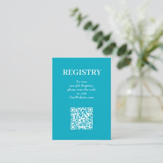 Chic Turquoise Wedding Registry QR Code エンクロージャーカード (スタンド正面)