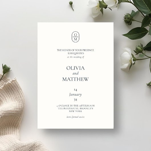 Chic Typograhy Monogram Wedding Invitation 招待状