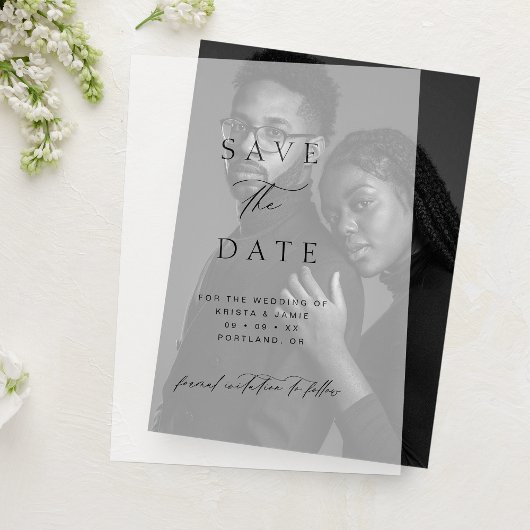 Chic Typographic Script Wedding Save the Date ベラム紙招待状