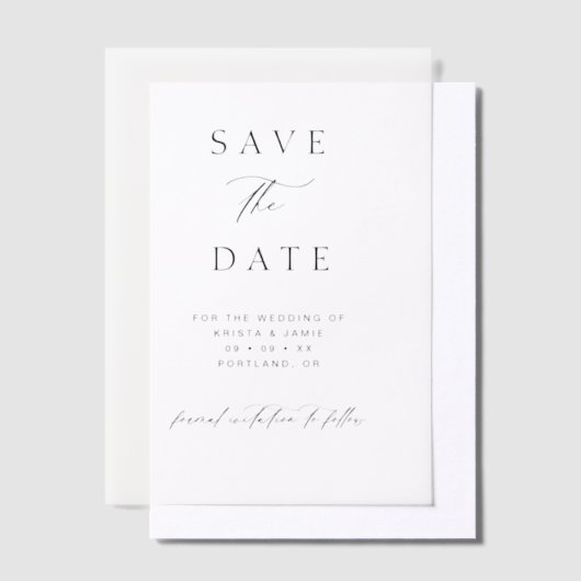 Chic Typographic Script Wedding Save the Date ベラム紙招待状 (オフセット)