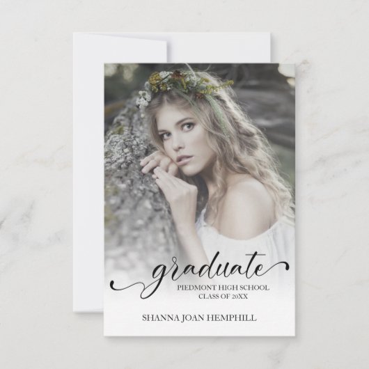 Chic Typography Script Graduate School Graduation 招待状 (正面)