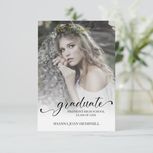 Chic Typography Script Graduate School Graduation 招待状 (スタンド正面)