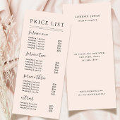 Chic Typography Services Blush Price List ラックカード