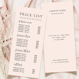 Chic Typography Services Blush Price List ラックカード