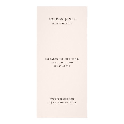 Chic Typography Services Blush Price List ラックカード (裏面)