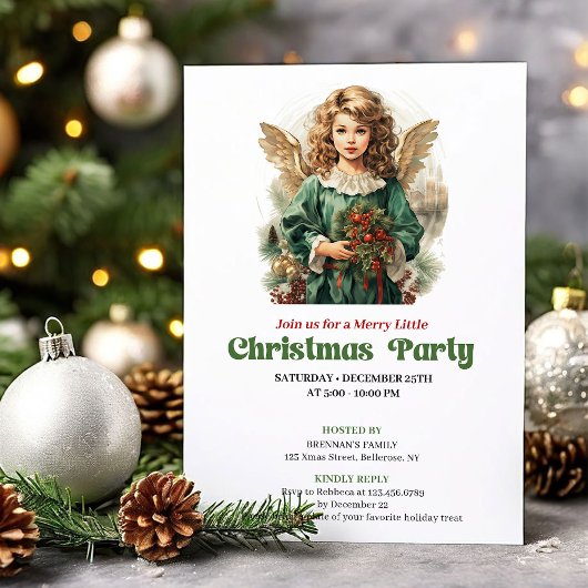 Chic Victorian Christmas angel party invitation 招待状
