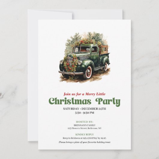 Chic Victorian Christmas Car Holiday Invitation 招待状 (正面)