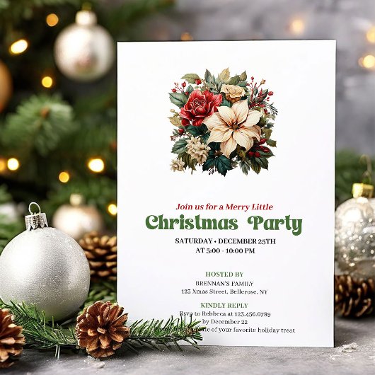 Chic Victorian Christmas flowers party invitation 招待状