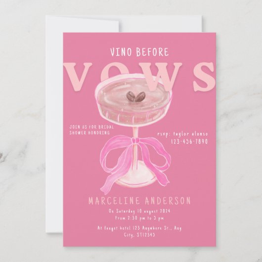 Chic Vino Before Vows Pink Wine Bow Bridal Shower 招待状 (正面)