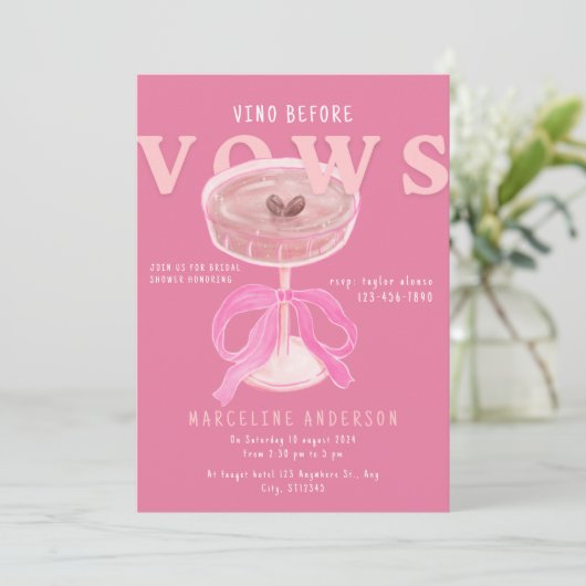 Chic Vino Before Vows Pink Wine Bow Bridal Shower 招待状 (スタンド正面)