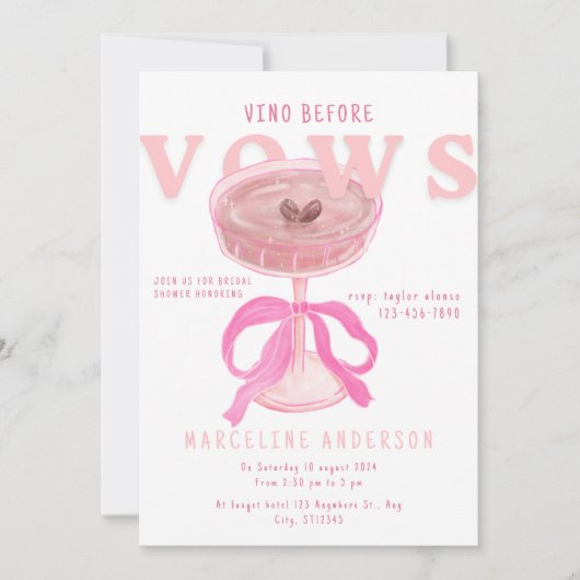Chic Vino Before Vows Pink Wine Bow Bridal Shower 招待状 (正面)