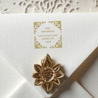 Chic Vintage Ornate Floral Frame Family Address セルフインキングスタンプ