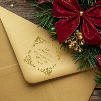 Chic Vintage Ornate Floral Frame Family Address ラバースタンプ