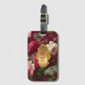 Chic Vintage Red Rose Floral Monogrammed  ラゲッジタグ (正面縦)