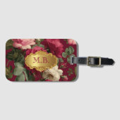 Chic Vintage Red Rose Floral Monogrammed  ラゲッジタグ (正面横)