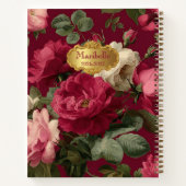 Chic Vintage Rose Red Floral  Monogrammed  ノートブック (裏面)