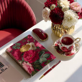 Chic Vintage Rose Red Floral  Monogrammed  ノートブック
