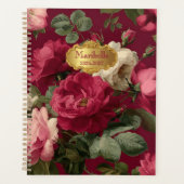 Chic Vintage Rose Red Floral  Monogrammed  プランナー手帳 (正面)