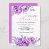 Chic Violet Rose Greenery Floral Bridal Shower  招待状 (正面/裏面)