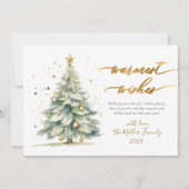 Chic Warmest Wishes Gold Script Christmas Tree シーズンカード (正面)