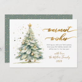 Chic Warmest Wishes Gold Script Christmas Tree シーズンカード